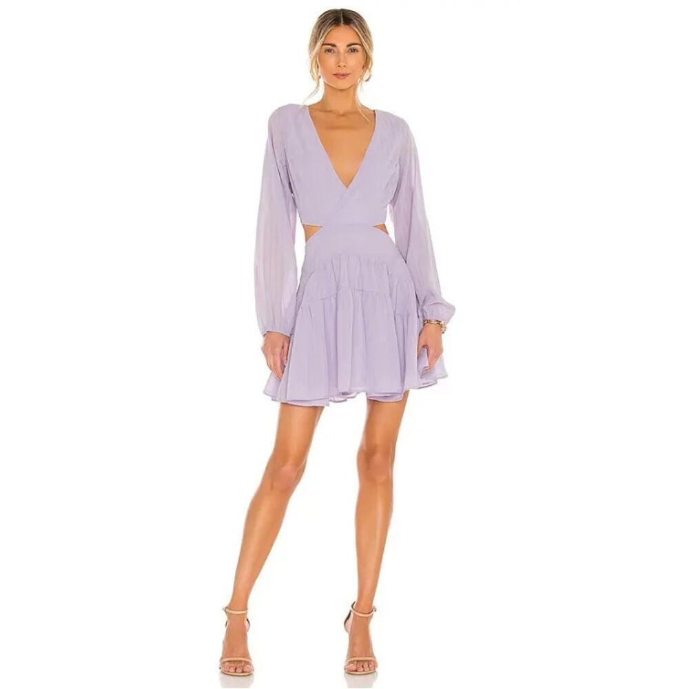Bardot Lilac Cut Out Frill Mini Dress